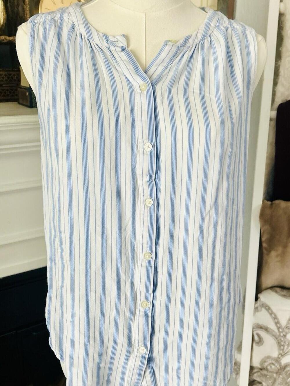 LOFT Sleeveless Blouse Striped Blue And White Lightweight Size Small